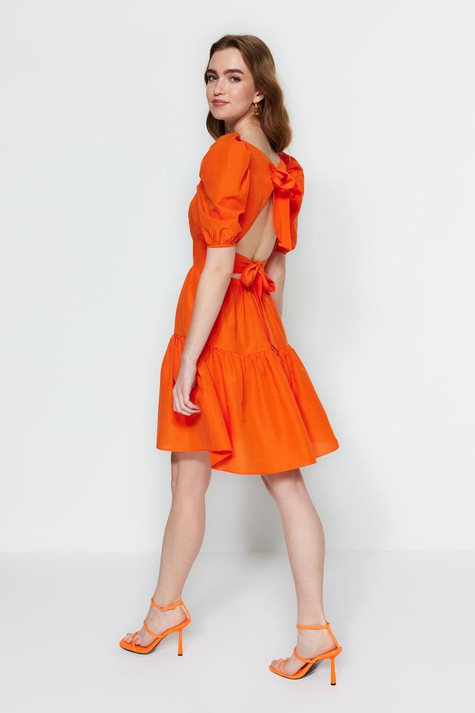 open lace back dress Burnt Orange Halterneck Tie Waist Skater Mini Dress – AX Paris US main image 1