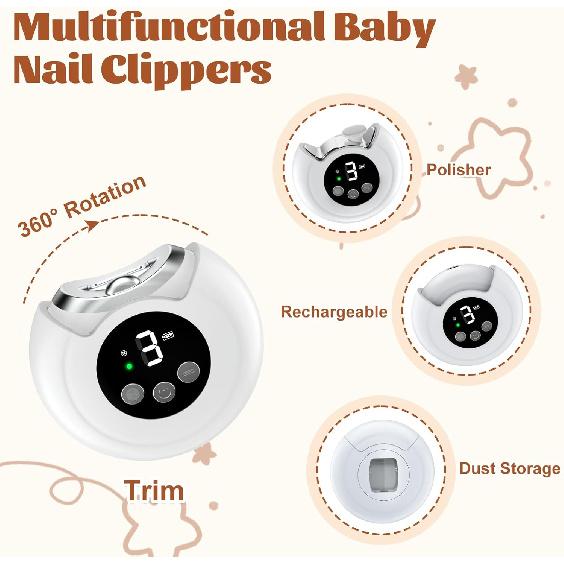 3 Speed Electric Nail Clipper, Rechargeable Electric Nail Clippers for Adults, Baby Nail Trimmer with Polisher, Dust Storage & LED Light, Automatic