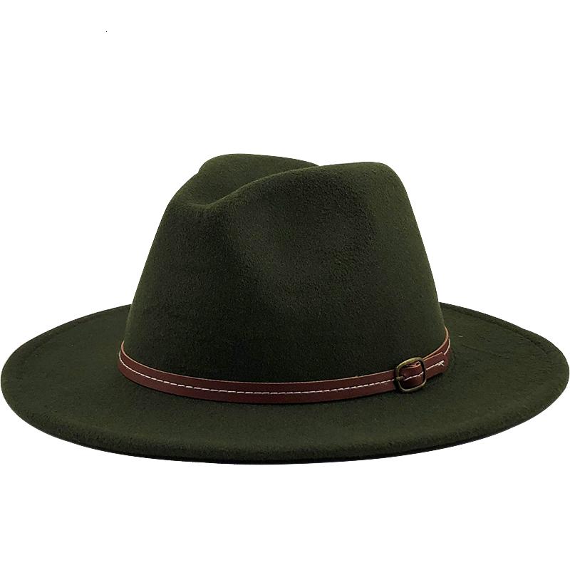 New Women Men Winter Wool Fedora Hat With Leather Ribbon Gentleman Elegant Lady Autumn Wide Brim Jazz Church Panama Sombrero Cap