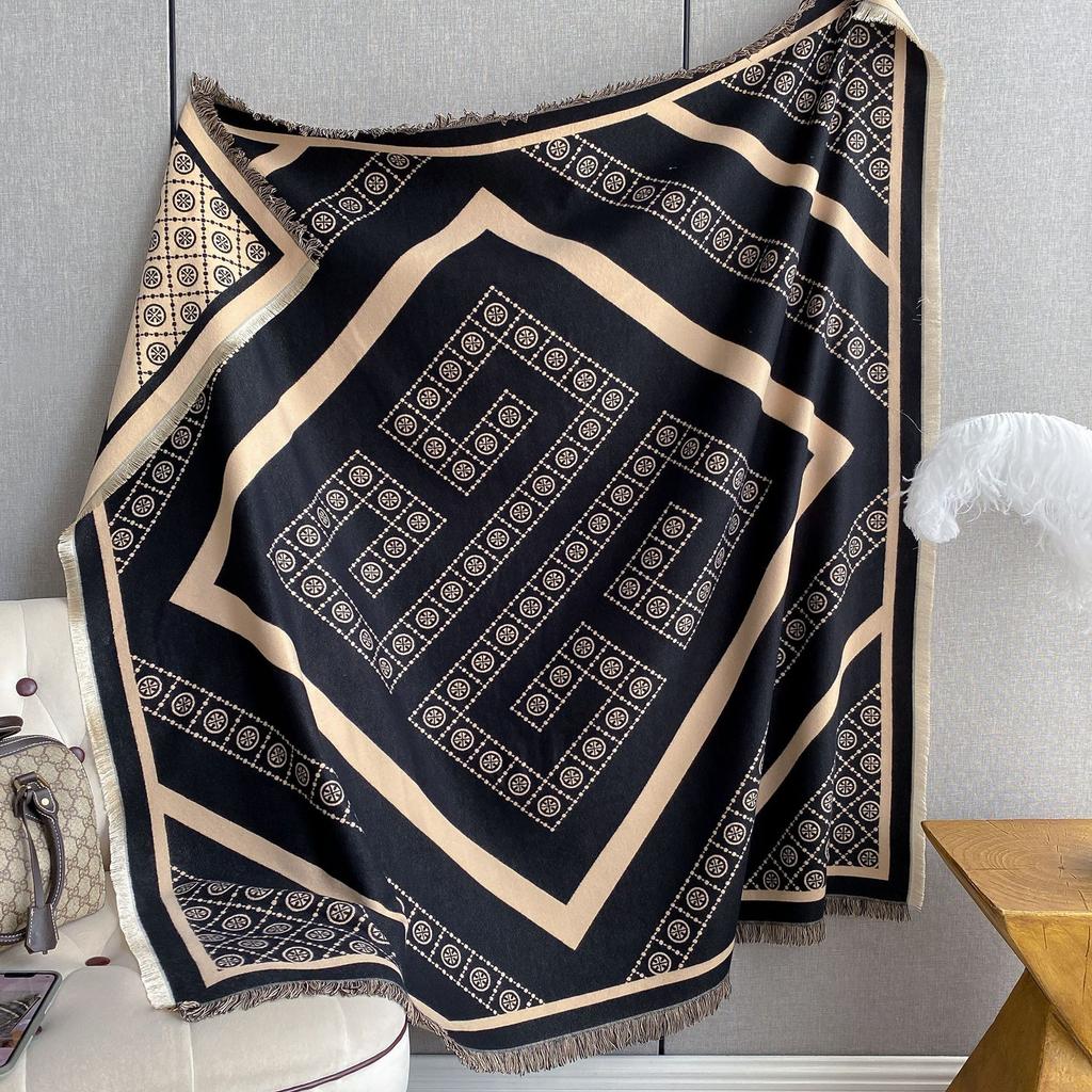 Imitation Cashmere Scarf Women'S Shawl Travel Decoration Square Scarf Letter Air Conditioner Warm Cloak Thickened Scarf