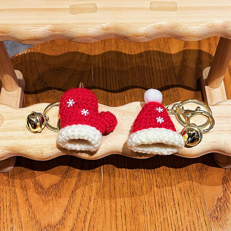 Weihnachten Mini Strickmütze Schlüsselanhänger Handgestrickte Handschuhe Weihnachtsmütze Anhänger Strickmütze Weihnachts-Handschuhe Schlüsselanhänger Neujahr