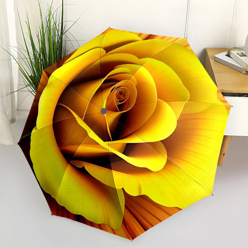 

1pc Yellow Rose Automatic Folding Umbrella - Portable Collapsible Design, 8-Rib Iron Frame, Durable Fabric yy251125073