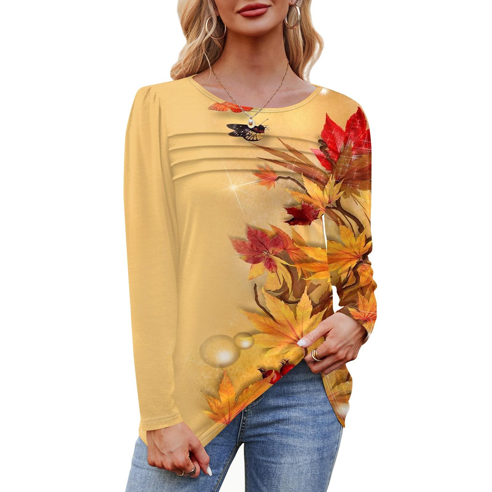 

Женский свободный повседневный топ с круглым вырезом и длинными рукавами, модный топ L оранжевый