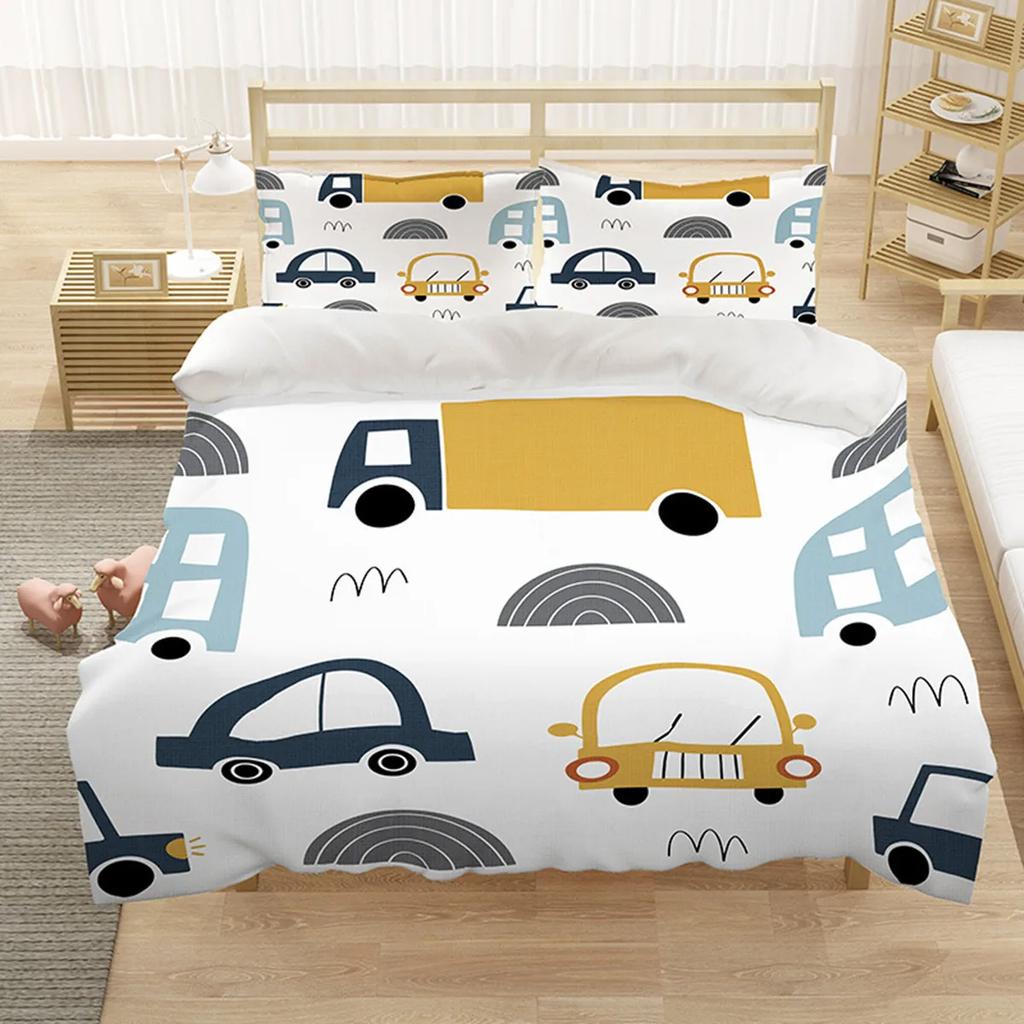 Carton Car Cover Toy Truck Bus Soft Duvet Cover Excavator Children Young Boys Young Girls Gifts Trafic Light Smal Animals Drive Bedrom Decor