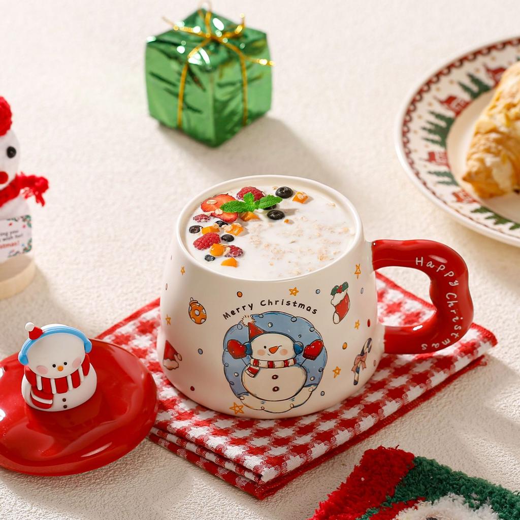 2025 Christmas Cup Creative Mug with Lid Breakfast Cup Ceramic Coffee Cup High Value Birthday Gift