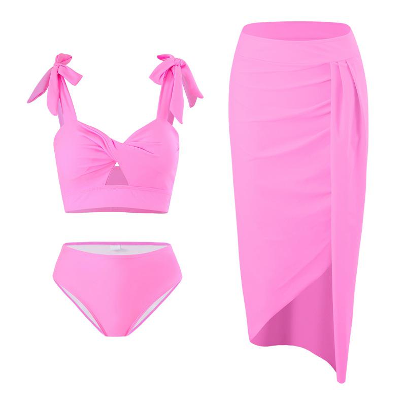 2024 European & American Style Women's Nylon Three-Piece Swimsuit Bikini Set