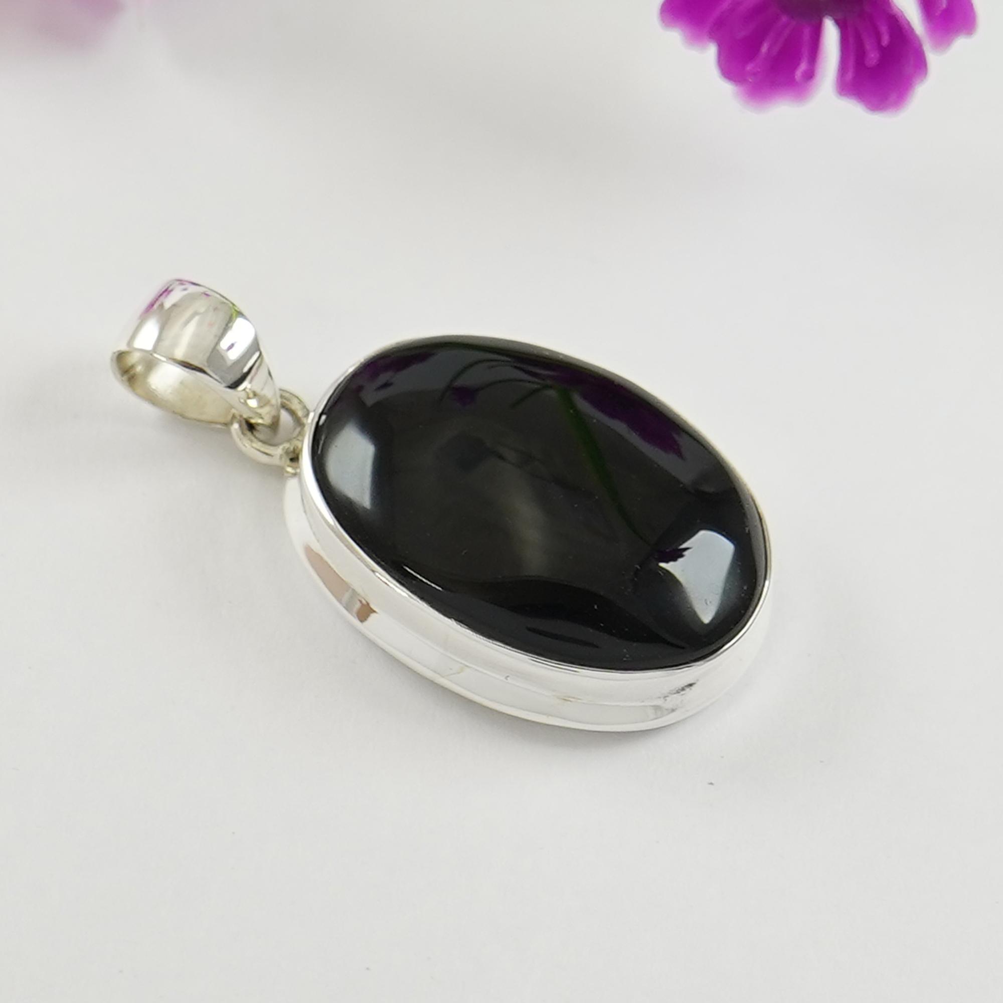 

Handmade Oval Black Onyx Pendant, 925 Sterling Silver Pendant, December Birthstone, Birthday Pendant