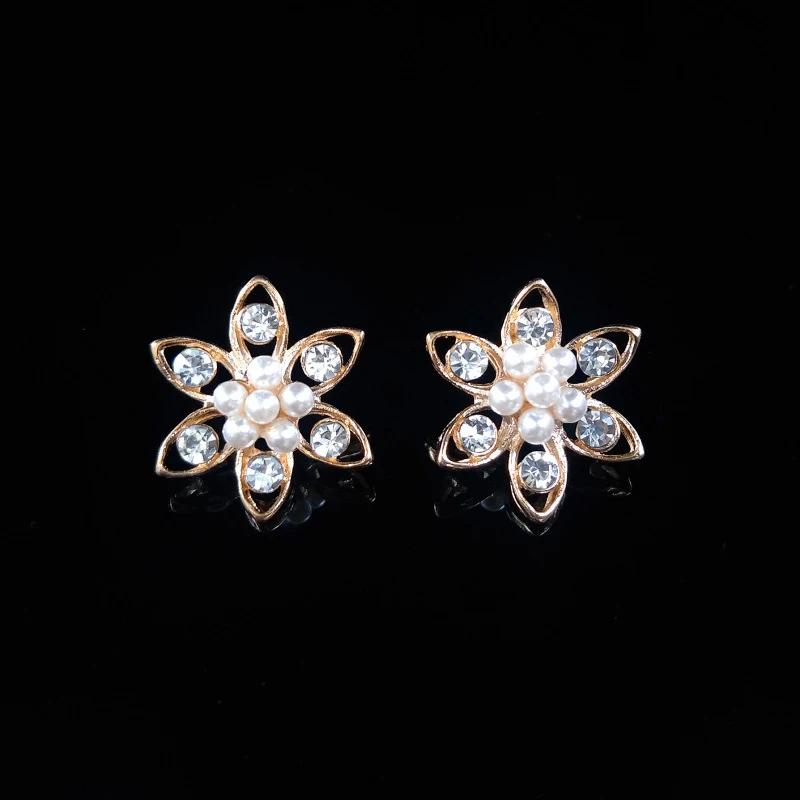 

Engood100Pcs Rhinestone Flower Pearl Buckles Sewing Trim & Embellishments Craft Button for DIY Hair Bags Shoes Accessories золотий