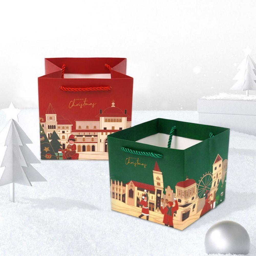 

5pcs/set Thicken Xmas Tote Bags Castle Christmas Decorative Handbag Christmas Gift Bag New Year зелёный