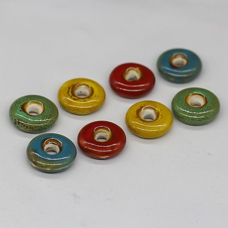 10Pz Perline in ceramica sagomate pezzo piatto rotondo cerchio collana ciondolo fai da te fiore smalto bottone della pace perle di porcellana sfuse