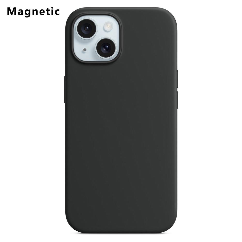 

For iPhone 15 Plus Compatible with MagSafe Liquid Silicone Phone Back Cover (No Logo) Black