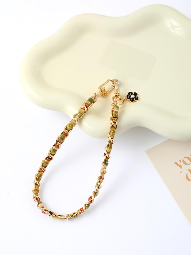 Multi Colored Small Fragrant Style Hand Woven Painted Cloth Strip Versatile Mobile Phone Chain Pendant With Transparent Card