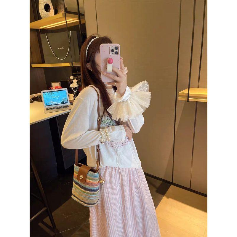 

2025 New Rainbow Mousse Bucket Bag Women Summer Handmade Woven Bag Shoulder Shoulder Small Bag in Stock Rainbow stripes