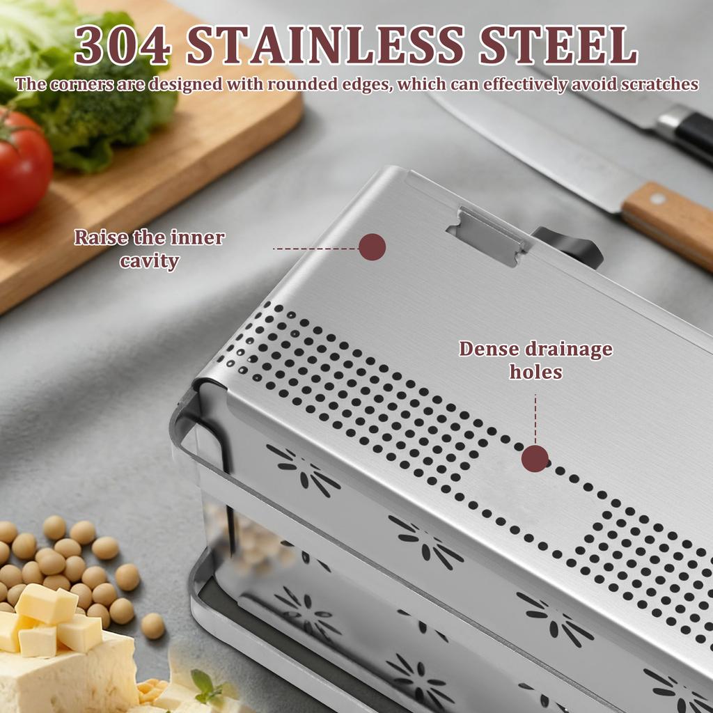 Stampo Pressione Tofu Acciaio Inossidabile 304 Stampini per Formaggio Set Stampo Tofu Fatto in Casa con Vaschette Panno Filtrante per Accessori da Cucina