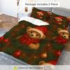 3pcs Christmas Teddy Bear Pine Branch Ornament Duvet Cover Set - Soft Polyester, Zippered, Machine Washable, All-Season Comfort