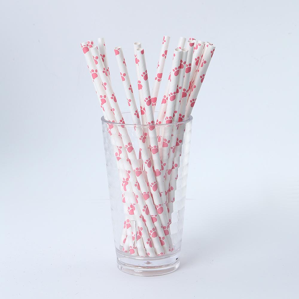 Eco-Friendly Biodegradable Cat Paw Print Party Paper Straws