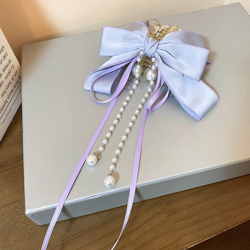 

1 шт. Модные милые заколки-крабы для волос с бантом, жемчужной кисточкой и цепочкой для женщин и девушек, аксессуары для волос для вечеринок