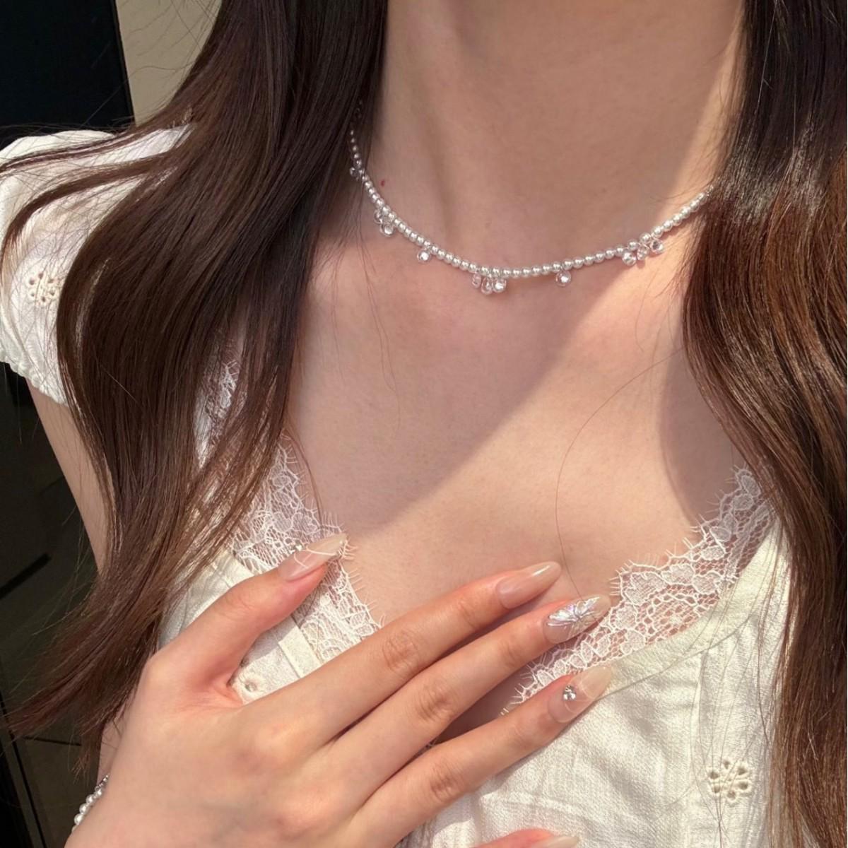 Gypsophila Pearl & Zircon Necklace Bracelet Set with Natural Freshwater 3-4mm Beads - Gift for Women Bracelet
