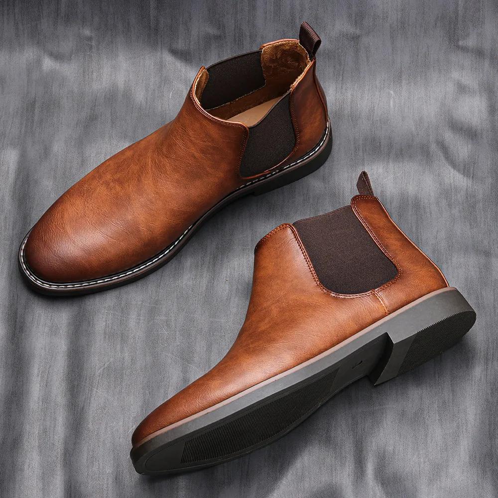 Fashion Botas Para Hombre High Quality British Men Shoe Men Chelsea Boot Fashion Leather Shoe Retro Men Large Ankle Boot Men Winter Shoe