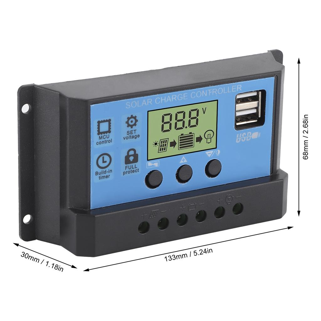 12V 24V Solar Charge Discharge Controller PWM LCD Display Dual USB Output Regulator for Home Industrial Car20A