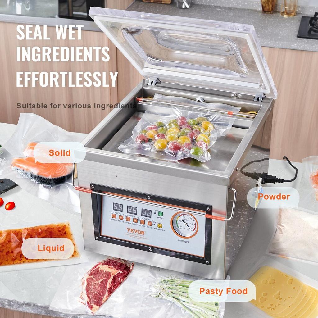 Kammer-Vakuumierer, 320 W Siegelkraft, Vakuumverpackungsmaschine für feuchte Lebensmittel, Fleisch, Marinaden und mehr, Kompakte Größe mit 32 cm Siegelbreite,