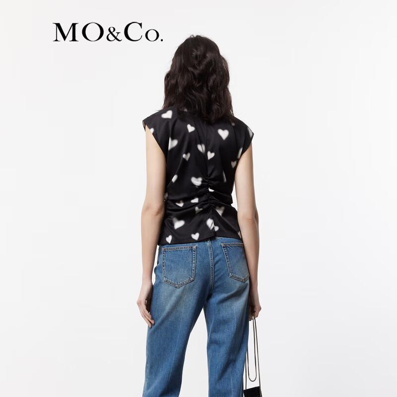 MO&Co. New Chinese Style Silk Tie-Strap Heart Print Top