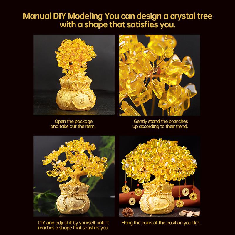 Lucky Golden Fortune Tree Wealth Yellow Crystal Tree Money Tree  Bonsai Style Wealth Luck Feng Shui Ornaments Home Decor Crafts