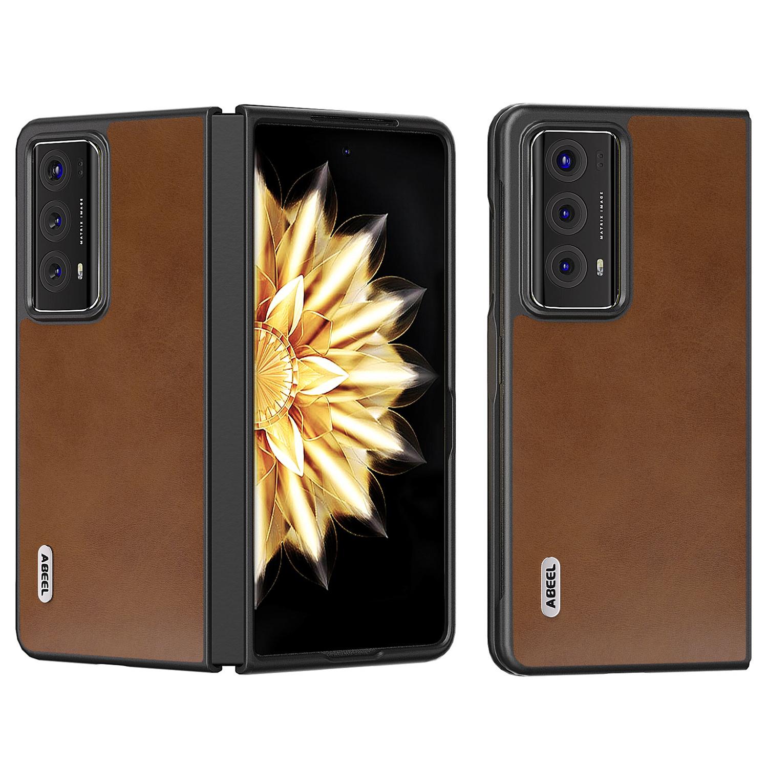 

ABEEL Folding Phone Case for Honor Magic V2 5G,Cowhide Texture PU Leather Coated PC Back Cover Brown