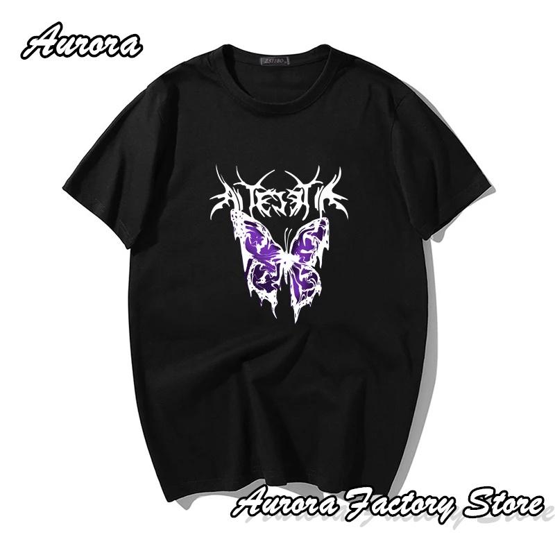 Summer Men Cotton T-Shirt Purple Butterfly Graphic Tops Tees Male Fashion Clothing Tshirt Short Sleeve Harajuku Streetwear