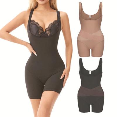 Nahtloser Bodysuit in Übergröße: Kreuzgurt, Brusthebend, Doppellagige Taillenformung, Hüfthebend, U-Ausschnitt-Unterstützung