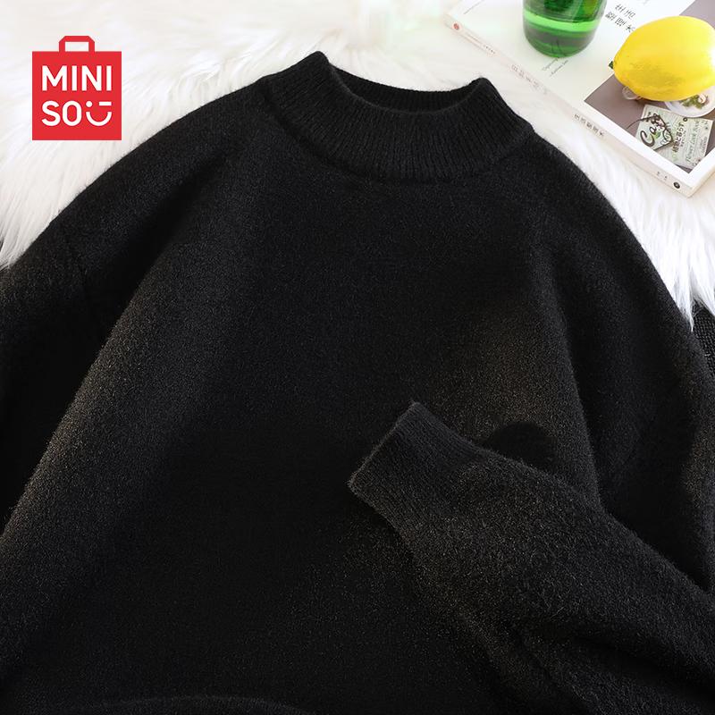 MINISO Men's Fleece-Lined Mock Neck Knit Sweater