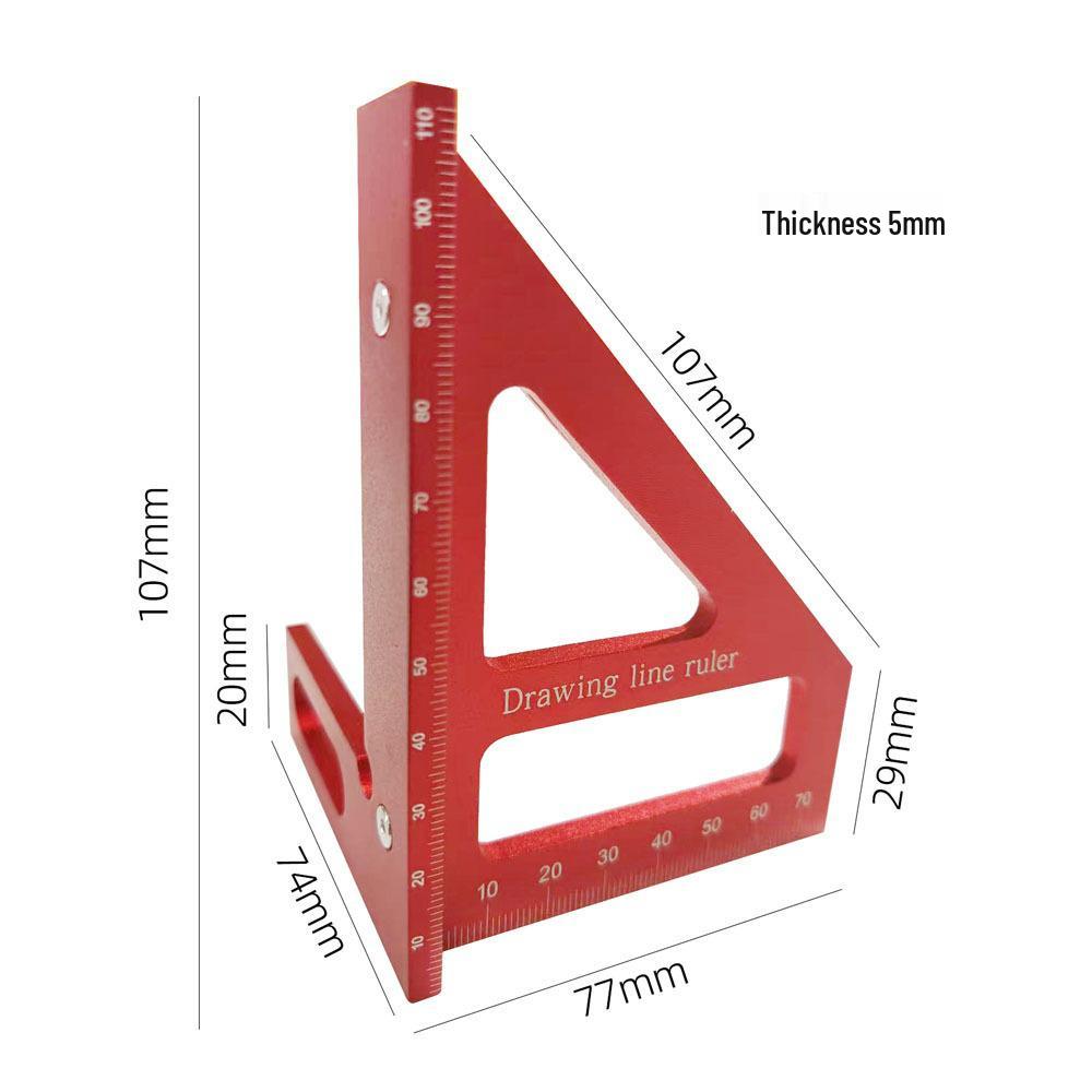 Yunbei 7-Inch Aluminum Woodworking Triangle Square Ruler, 90-Degree Angle, Dual Scale (Imperial/Metric).