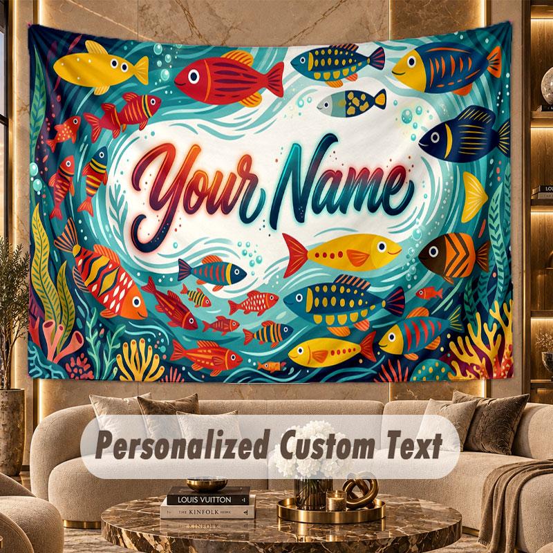 Fish Ocean (216) Theme Wall Tapestry Customized With Name Text Personalized Hanging Tapestry For Bedroom Living Room Decor