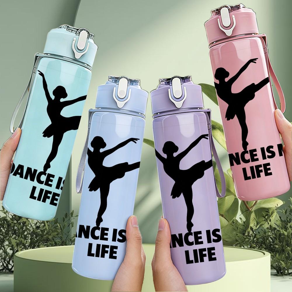 1PC Dance Is My Life Dancer Silhouette 750ml Color Plastic Sports Water Bottle Leakproof Flip Straw Lid Suitable for Sports Office Home Use