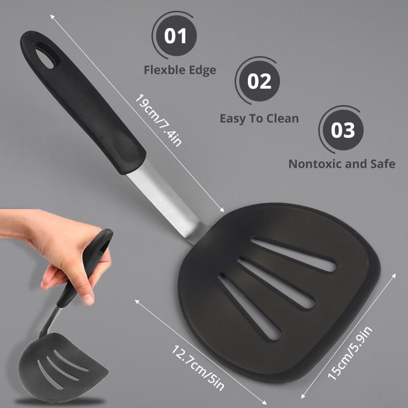Flexible Silicone Spatula Turner Wide Non Stick Pancake Turner With Stainless Steel Handle Kitchen Cooking Turner Bpa Free