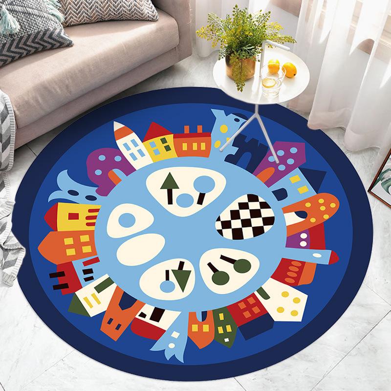 Cartoon Circular Carpet Bedroom Computer Swivel Chair Mat Children's Room Study Desk Floor Mat Silent