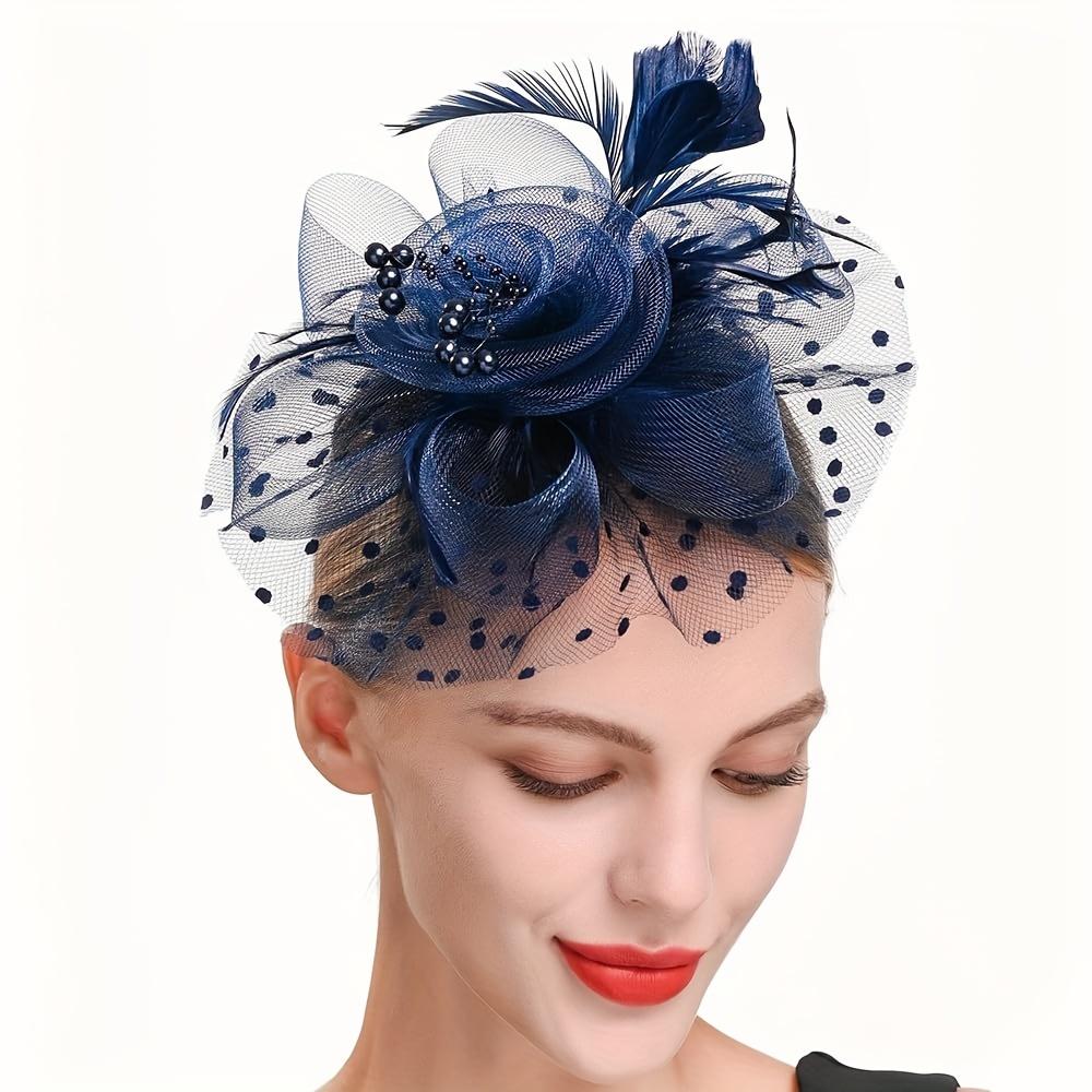 Elegant Fascinator Hat for Women with Floral and Mesh Design, Golden-Toned Headband with Fabric Feathers, Perfect for Weddings, Tea Parties, Halloween