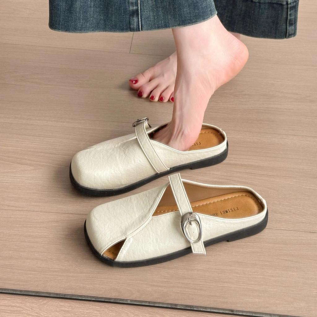 Baotou Half Slippers Women's Summer Outer Wear New One-pedal Lazy Muller Single Shoes Flat-soled Birkencool Slippers