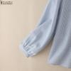 ZANZEA Women Round Neck Long Sleeve Casual Stripe Blouse
