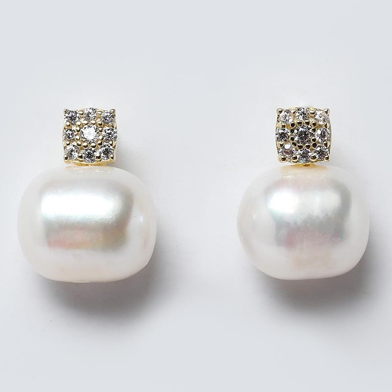 

Kenjie Серьги-пусеты из стерлингового серебра 925 пробы с инкрустацией цирконами и жемчугом для женщин - Универсальная японская и корейская мода с натуральным пресноводным жемчугом 925 Sterling Silver