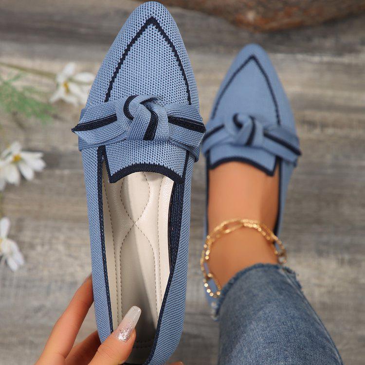 2024 Breathable Lightweight Slip-on Fashion Shoes with Bow, Pointed Toe, and Plus Size Options