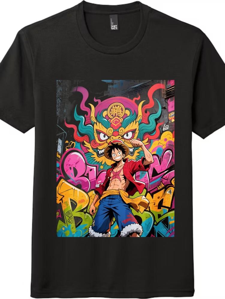

One Piece Luffy Graffiti Fusion Tee ,Unisex T - Shirt, Black and White 2XL