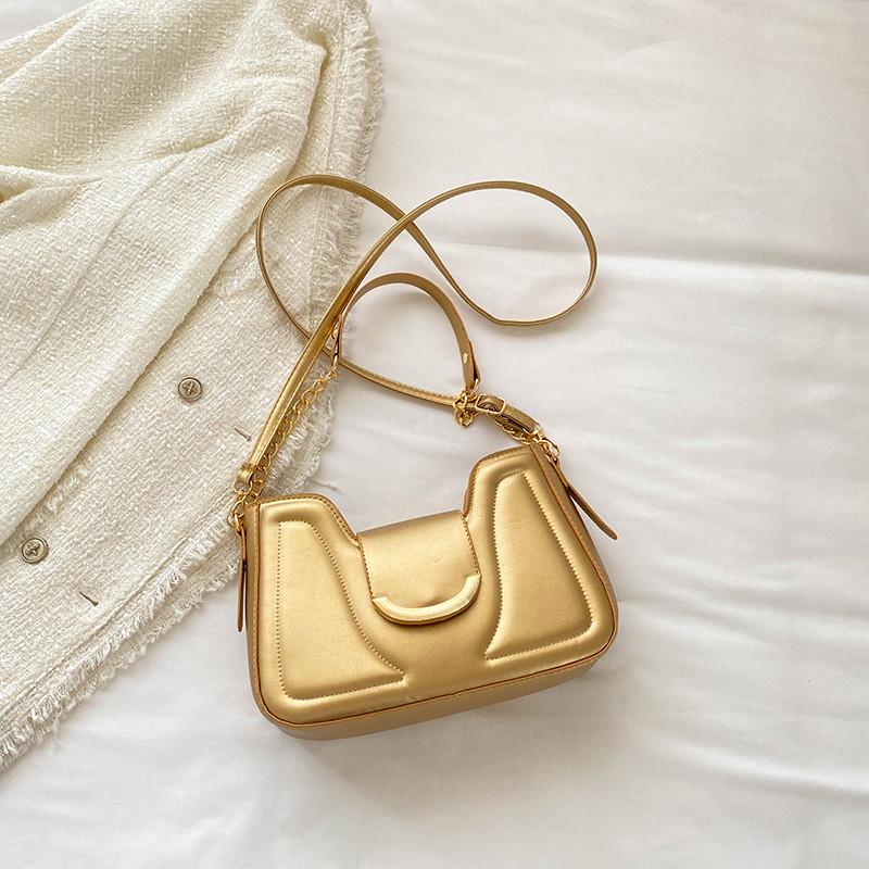 

Trendy Street Style Shoulder Bag Soft Pu Leather Boxy Shape For Women шампанського