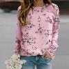 Fall Autumn Women'S Fashion O Neck Long Sleeve T-Shirt Loose Clothes Green Lily Print T Shirt For Girls Street