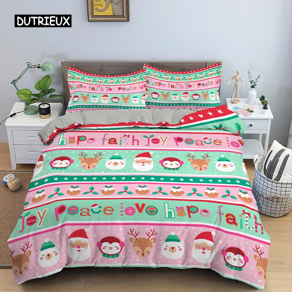 Weihnachts-Bettwäsche-Set 3D-Druck Weihnachtsmann Bettbezug-Set King Queen Einzel-Doppelgröße Kinder Polyester-Bettwäsche-Set ohne Bettlaken