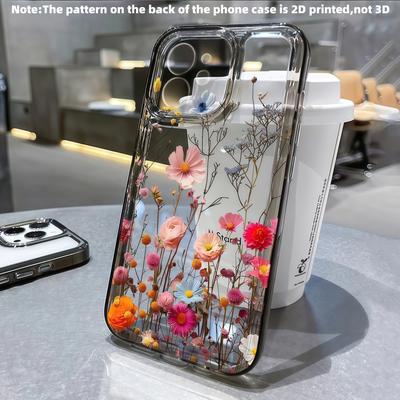 2D Pink Floral Vine Pattern Transparent TPU Phone Case, Clear Space Design Cover for iPhone 17 16 15 14 13 12 11 Pro Max Air X XS XR Plus, 1pc