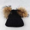 Kids Knitted Beanie Hat With Double Pom Poms Striped Ribbed Cuffed Winter Warm Boys Girls