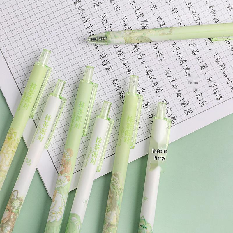 6-Pack Matcha Push-Type Quick-Dry ST Tip Black Gel Pens for Students