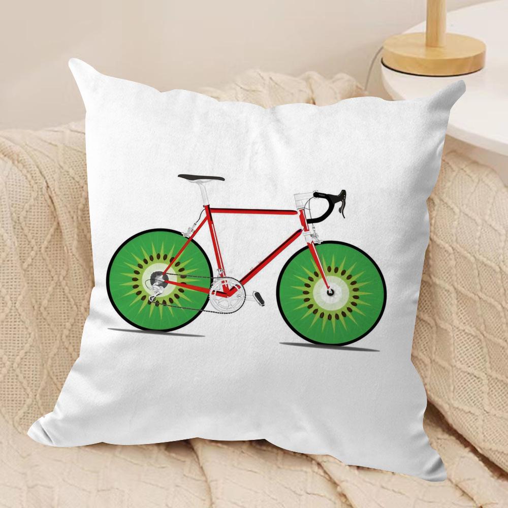 Fruit Orange Lemon Bicycle Cushion Cover Silky Short Plush Double-Sided Printed Pillow Case for Sofa All Seasons Home Decor Gift