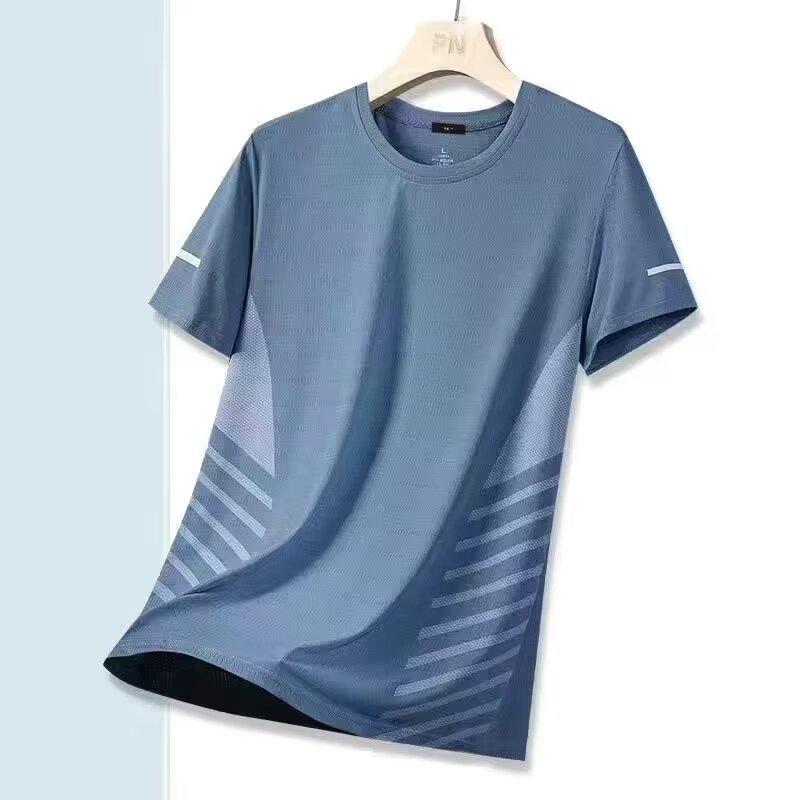Summer Ice Silk T-Shirt Men'S Round Neck Solid Color Quick-Drying Clothes Short Sleeves, Men'S Sports Loose Thin Breathable Half-Sleeved T-Shirt